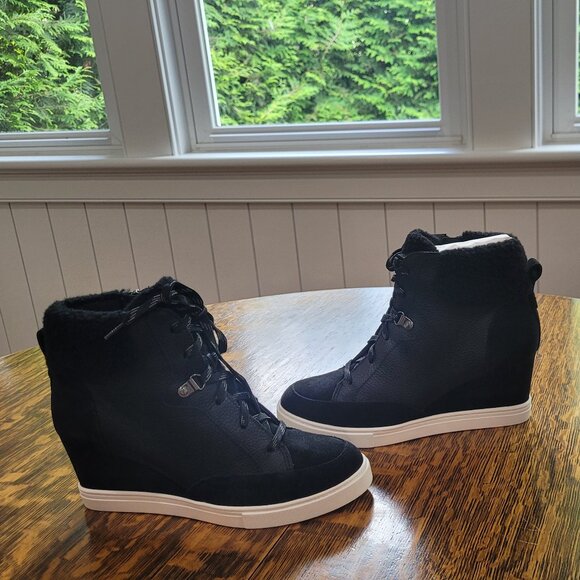 NEW Linea Paolo ARDEN Faux Shearling Trimmed Wedge Sneakers. Booties. Size 7. - Picture 7 of 13